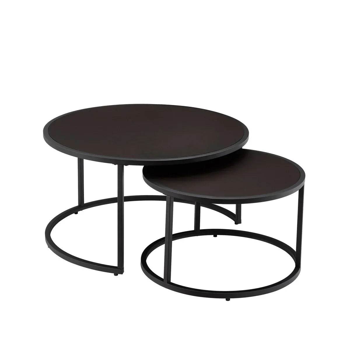 Modern Faux Leather Nesting Round Coffee Table Set Of 2 - Omega Lifestyles