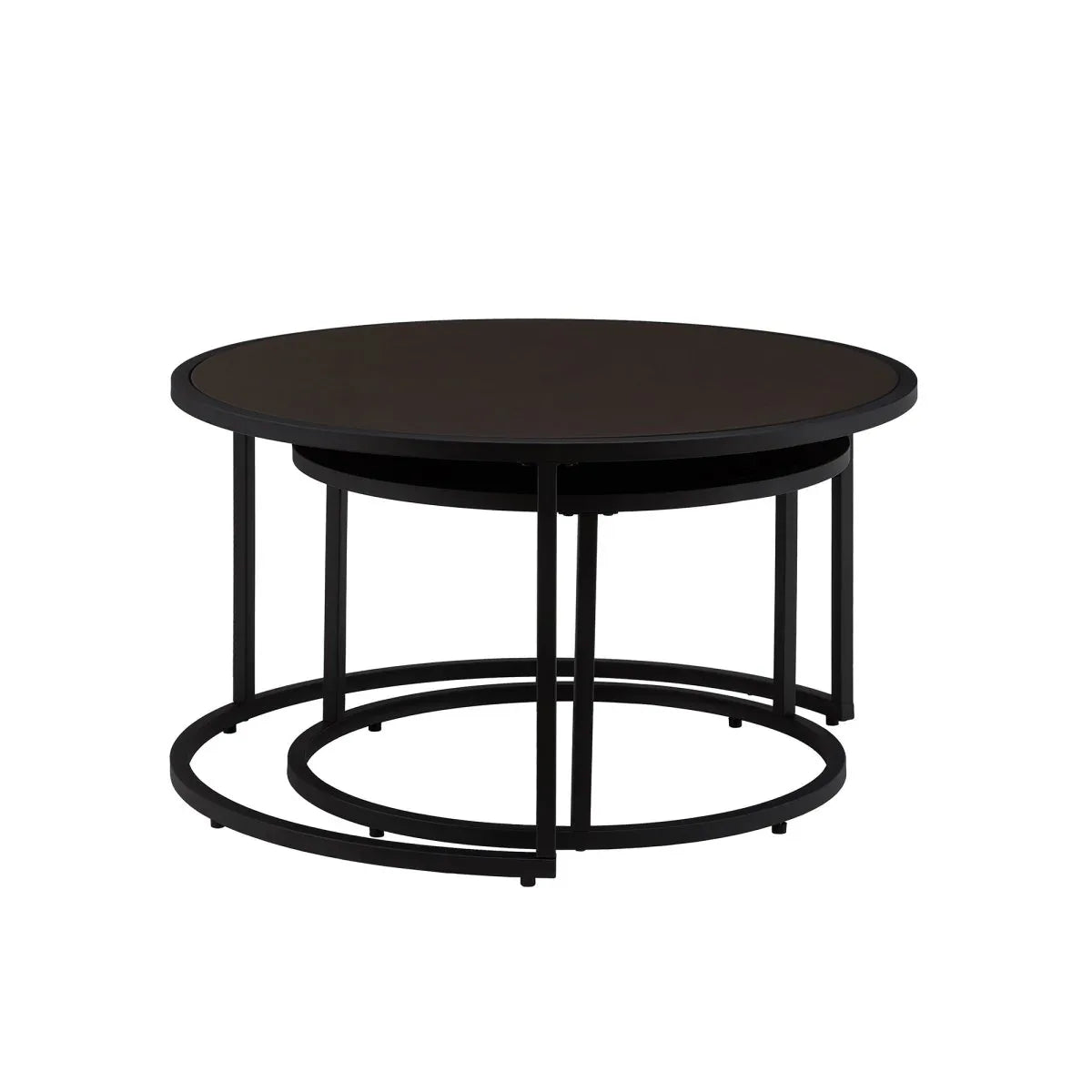 Modern Faux Leather Nesting Round Coffee Table Set Of 2 - Omega Lifestyles