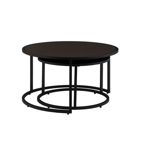 Modern Faux Leather Nesting Round Coffee Table Set Of 2 - Omega Lifestyles