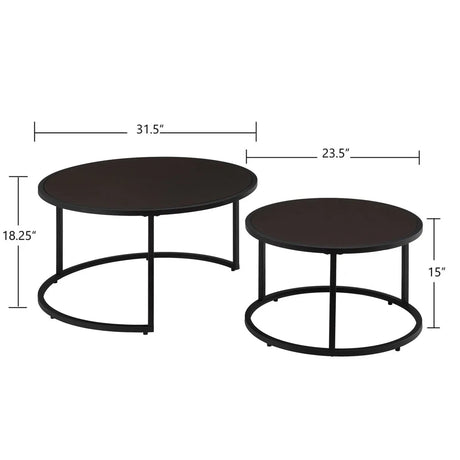 Modern Faux Leather Nesting Round Coffee Table Set Of 2 - Omega Lifestyles