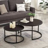 Modern Faux Leather Nesting Round Coffee Table Set Of 2 - Omega Lifestyles