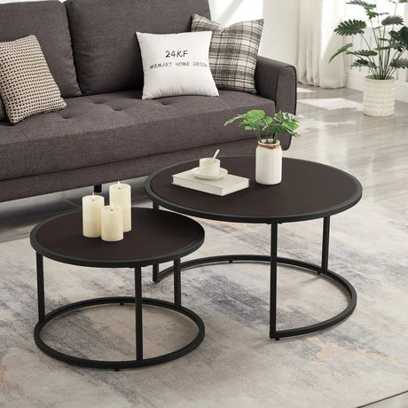 Modern Faux Leather Nesting Round Coffee Table Set Of 2 - Omega Lifestyles
