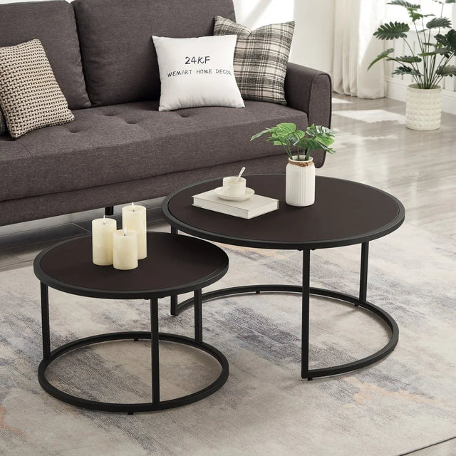 Modern Faux Leather Nesting Round Coffee Table Set Of 2 - Omega Lifestyles