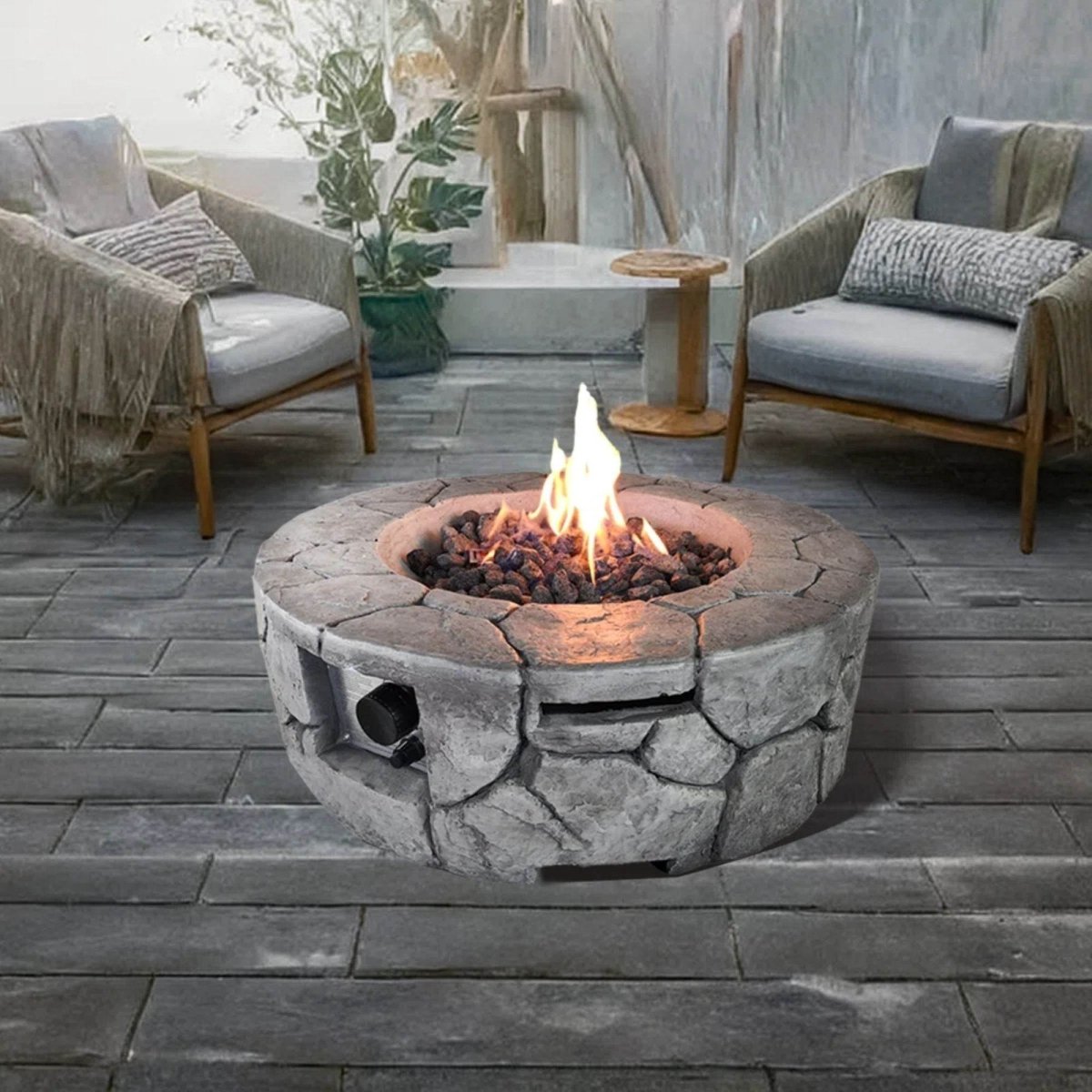 Modern Gray Fiber Reinforced Concrete Outdoor Fire Pit - Zenvia - Omega Lifestyles