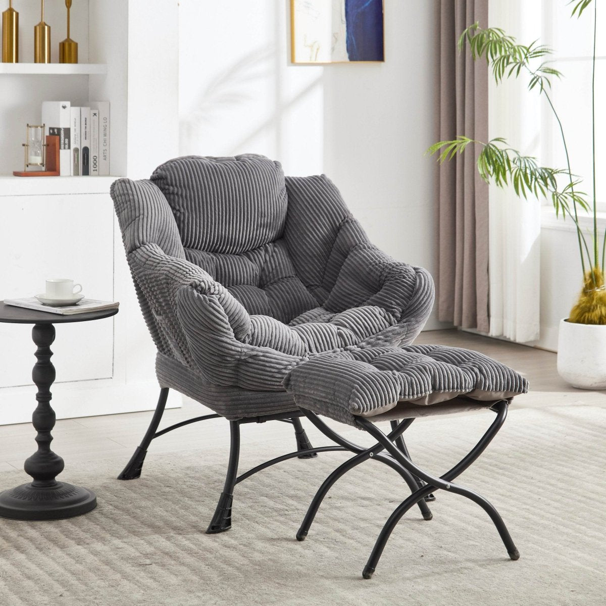 Modern Grey Accent Chair With Ottoman - Omega Lifestyles