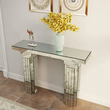 Modern Mirrored Console Table Rectangle Silver MDF Glass - Omega Lifestyles