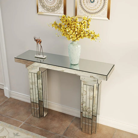 Modern Mirrored Console Table Rectangle Silver MDF Glass - Omega Lifestyles