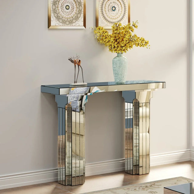 Modern Mirrored Console Table Rectangle Silver MDF Glass - Omega Lifestyles