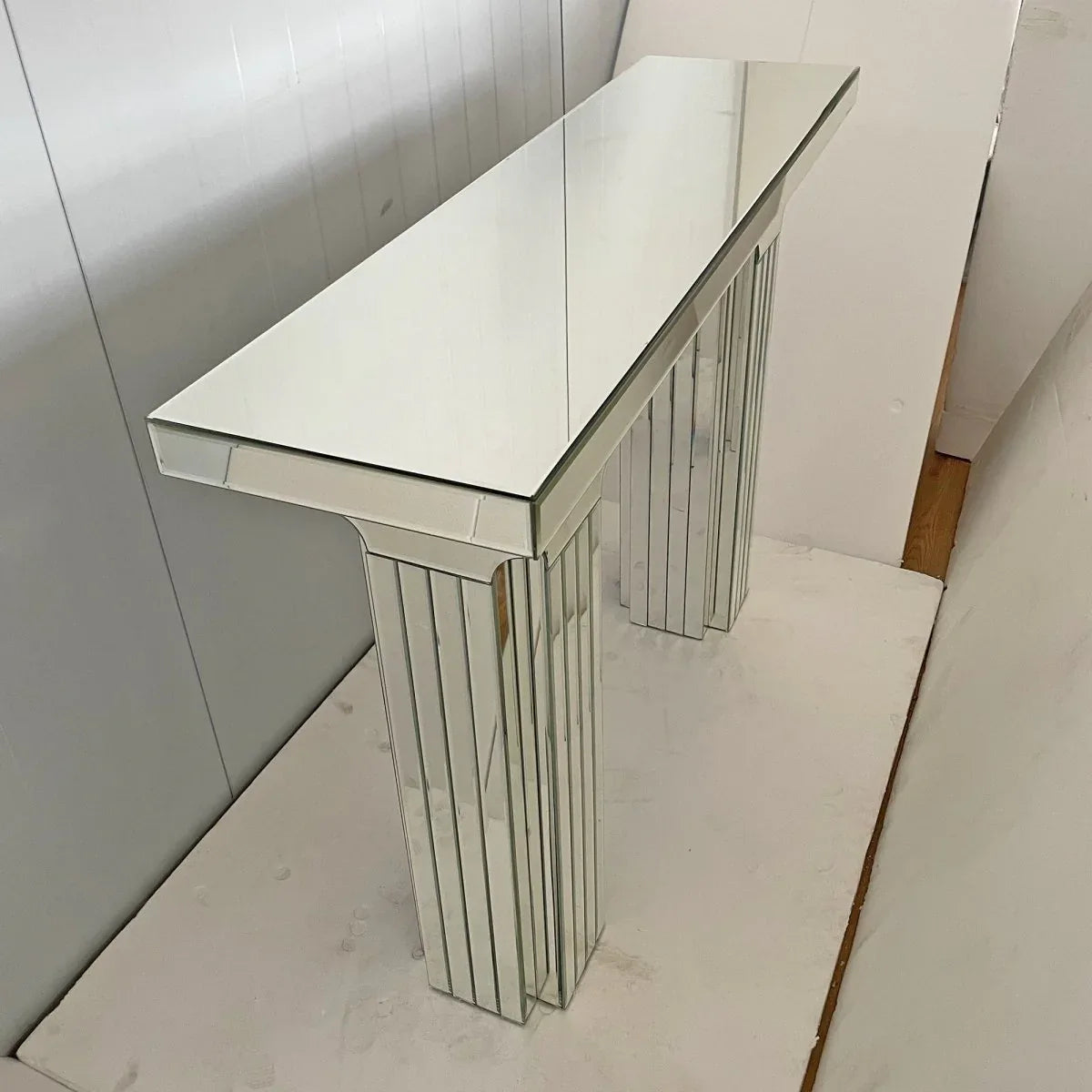 Modern Mirrored Console Table Rectangle Silver MDF Glass - Omega Lifestyles