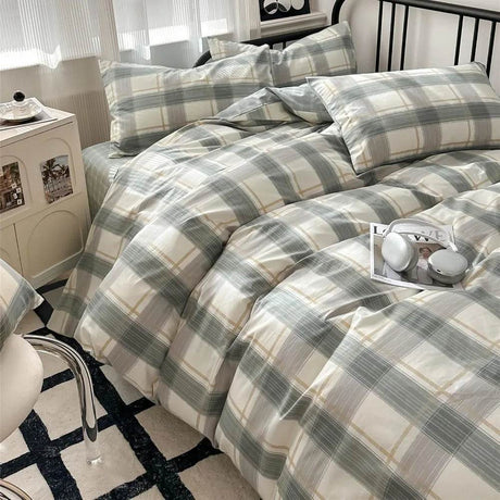 Modern Plaid Cotton Duvet Cover Set - Omega Lifestyles