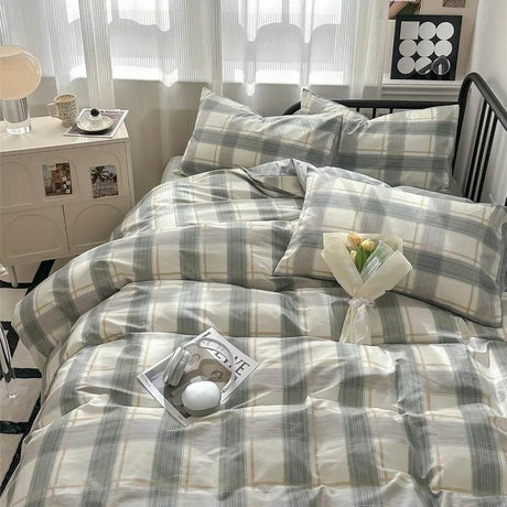 Modern Plaid Cotton Duvet Cover Set - Omega Lifestyles