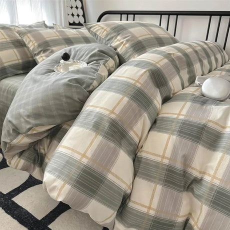 Modern Plaid Cotton Duvet Cover Set - Omega Lifestyles