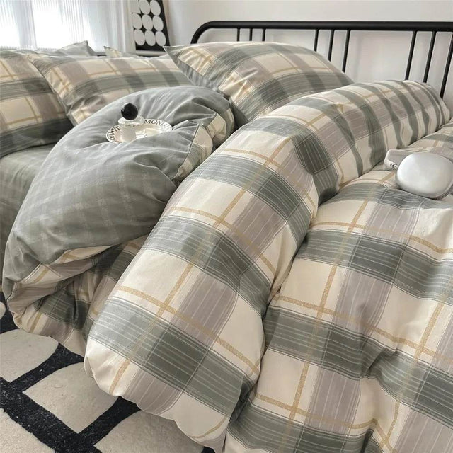 Modern Plaid Cotton Duvet Cover Set - Omega Lifestyles