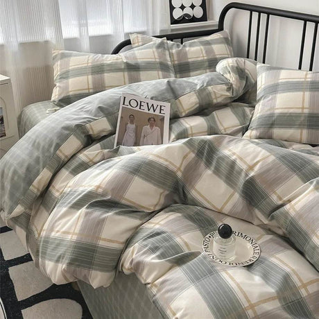 Modern Plaid Cotton Duvet Cover Set - Omega Lifestyles