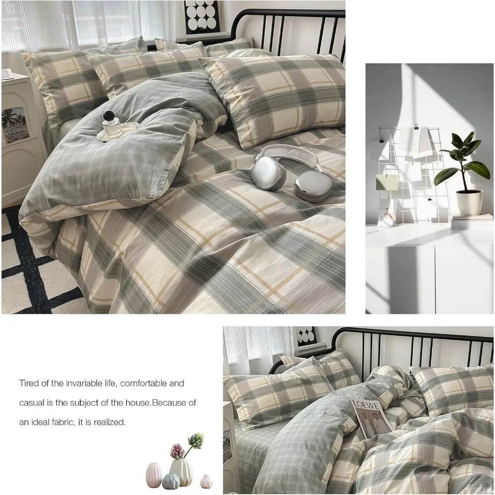 Modern Plaid Cotton Duvet Cover Set - Omega Lifestyles