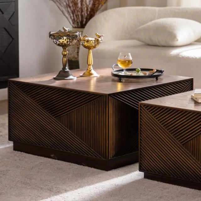 Modern Square Walnut MDF Coffee Table No Assembly - Omega Lifestyles