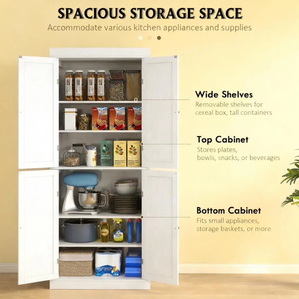 Modern White Shaker-Style Freestanding Pantry Cabinet - Omega Lifestyles