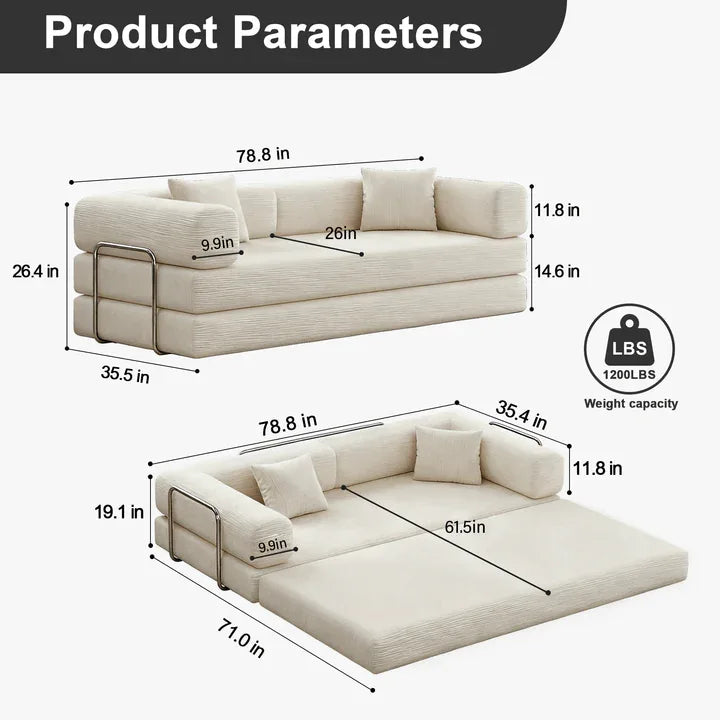 Modular 4-Seat Convertible Folding Sofa Bed Cream - Omega Lifestyles