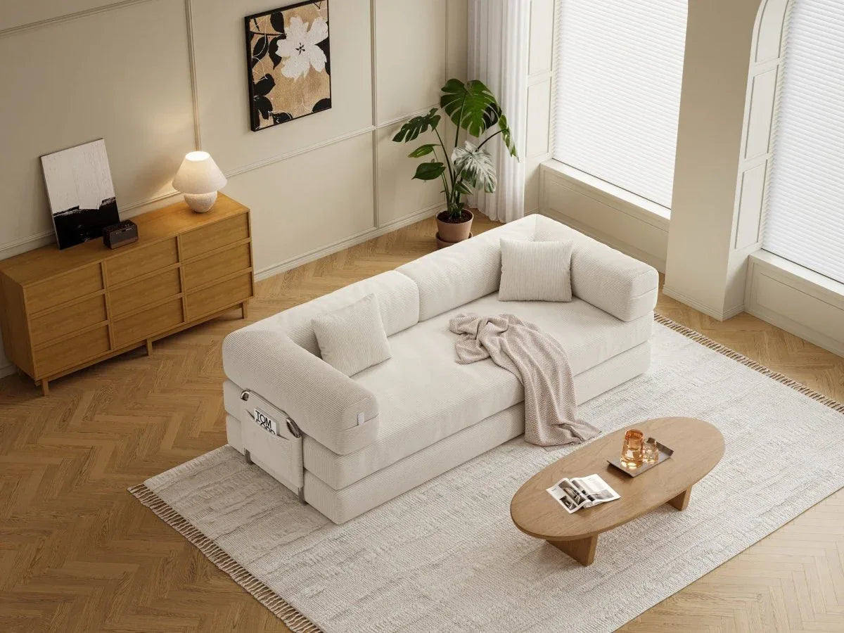 Modular 4-Seat Convertible Folding Sofa Bed Cream - Omega Lifestyles