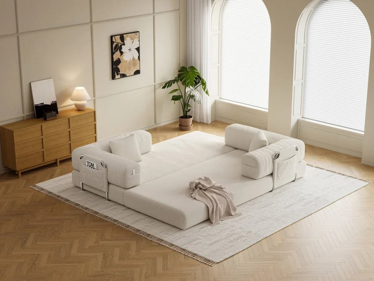 Modular 4-Seat Convertible Folding Sofa Bed Cream - Omega Lifestyles
