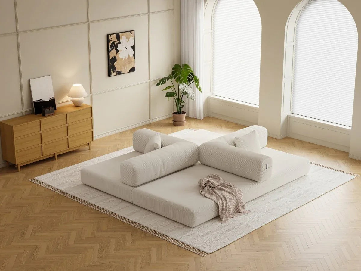 Modular 4-Seat Convertible Folding Sofa Bed Cream - Omega Lifestyles
