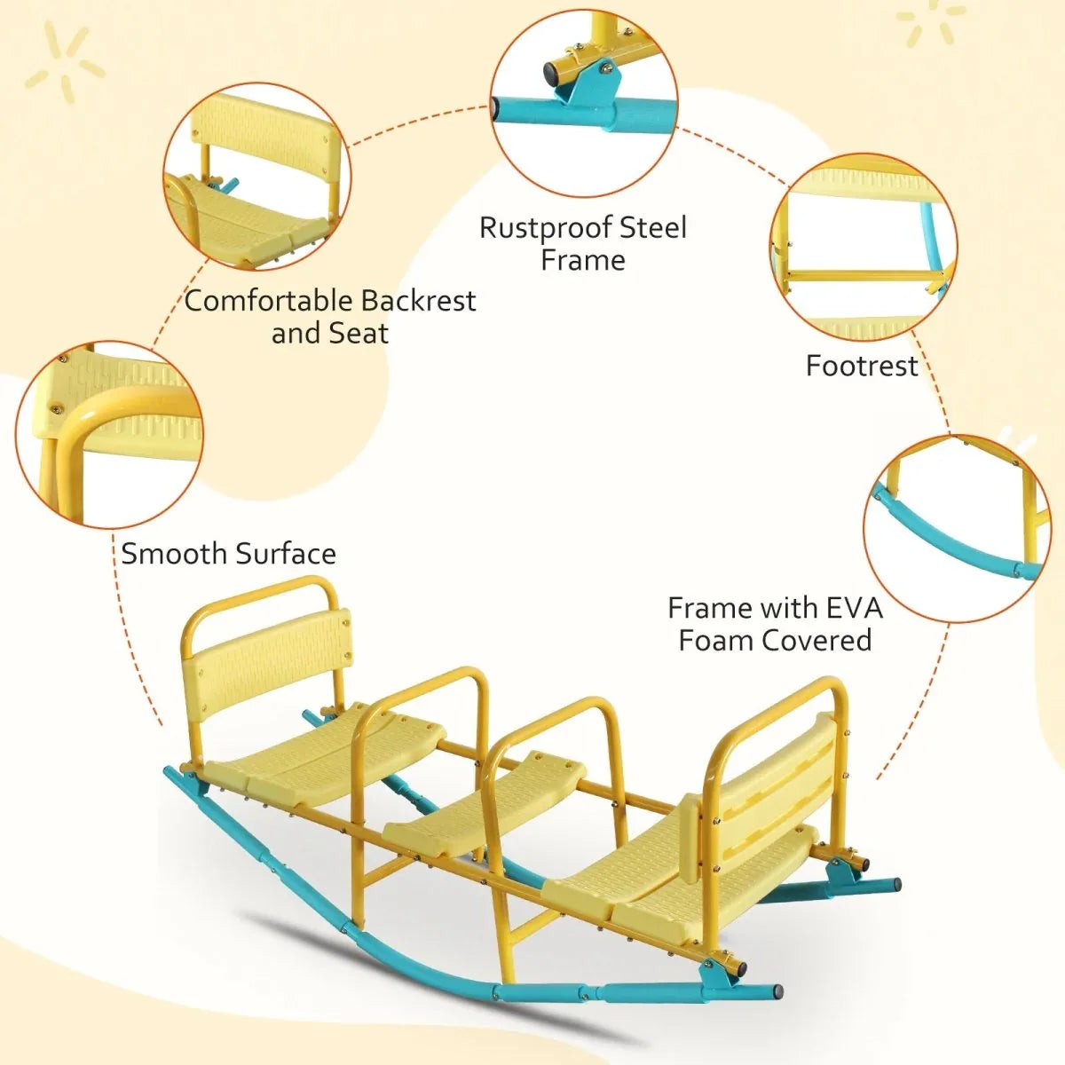 Multicolor Stainless Steel Children’s Triple Seat Seesaw - Omega Lifestyles