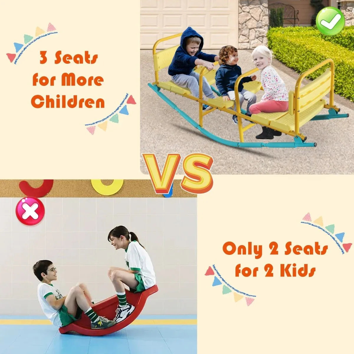 Multicolor Stainless Steel Children’s Triple Seat Seesaw - Omega Lifestyles