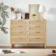 Natural Wood Cabinet With Rattan Drawers and Anti-Tip Safety - Sleep Galleria