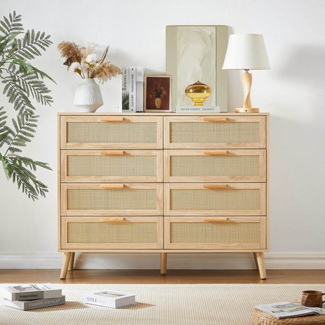 Natural Wood Cabinet With Rattan Drawers and Anti-Tip Safety - Sleep Galleria