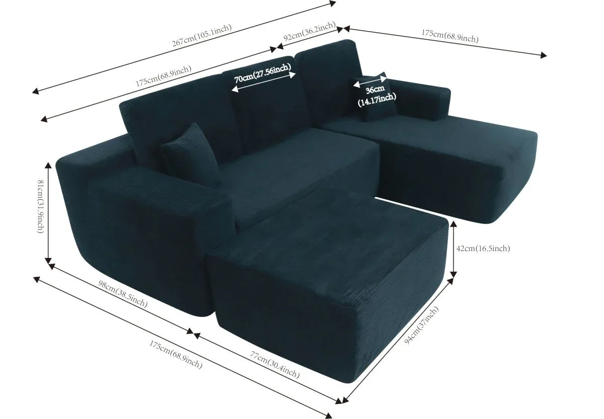 Plush Corduroy Modular Sectional Sofa With Chaise - Omega Lifestyles