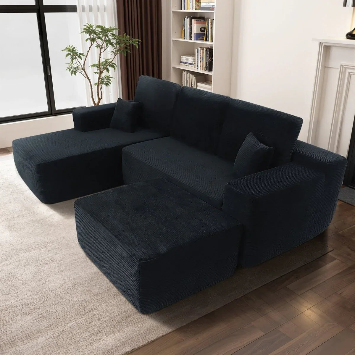 Plush Corduroy Modular Sectional Sofa With Chaise - Omega Lifestyles