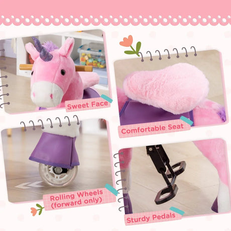 Plush Pink Steel Ride-On Unicorn Rocking Toy - Omega Lifestyles