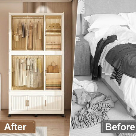 Portable Children’s Wardrobe With Magnetic Doors And Casters - Sleep Galleria