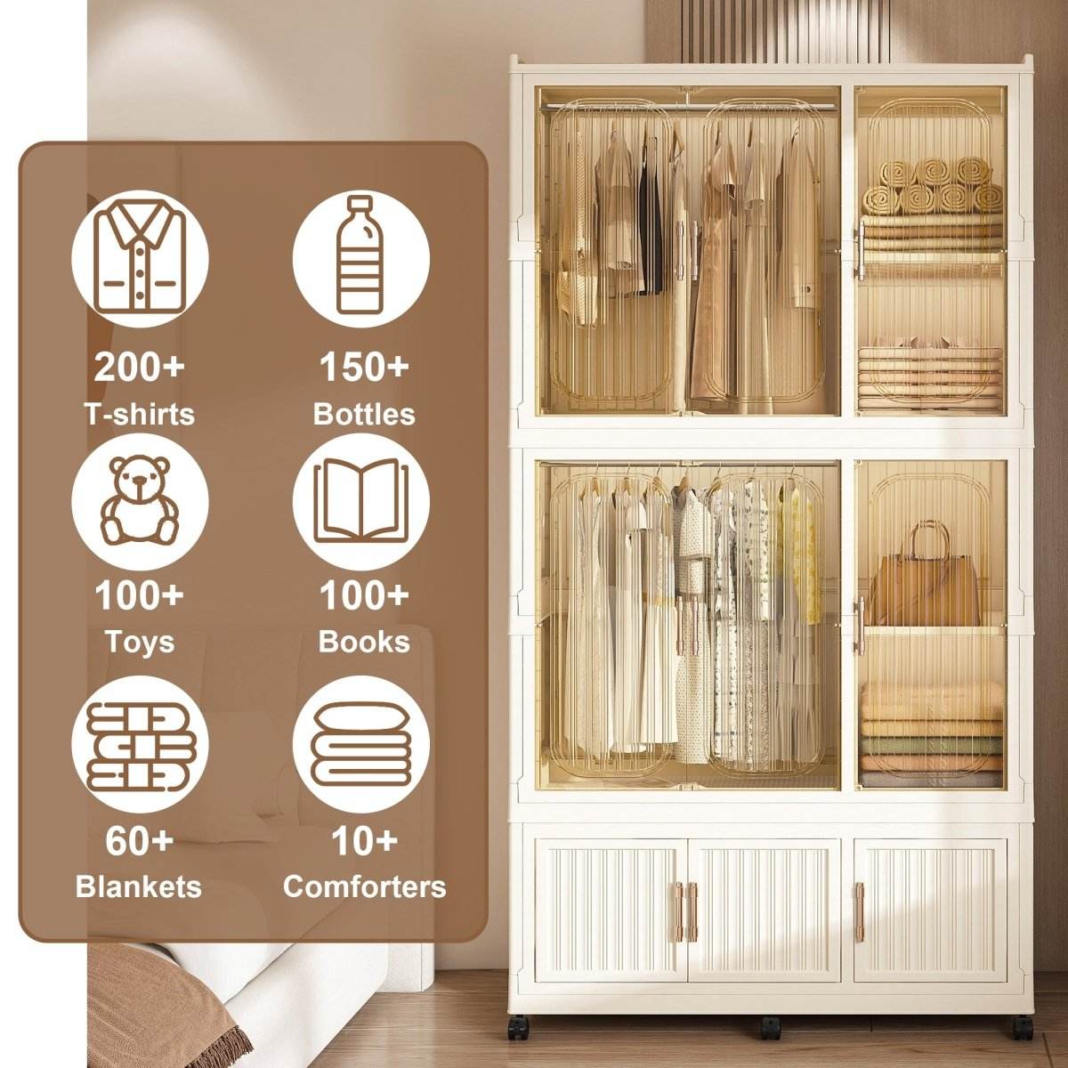 Portable Children’s Wardrobe With Magnetic Doors And Casters - Sleep Galleria