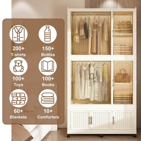Portable Children’s Wardrobe With Magnetic Doors And Casters - Sleep Galleria