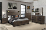 Queen Industrial Farmhouse Solid Wood Panel Bed With Bluetooth - Zenvia - Omega Lifestyles