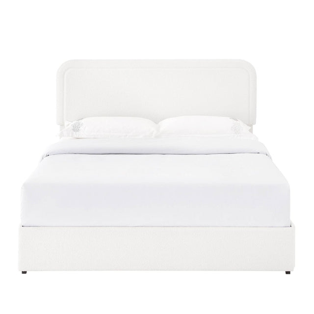 Queen Ivory Boucle Upholstered Platform Bed Frame With Storage - Zenvia - Omega Lifestyles