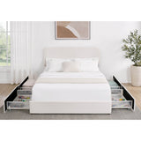 Queen Ivory Boucle Upholstered Platform Bed Frame With Storage - Zenvia - Omega Lifestyles