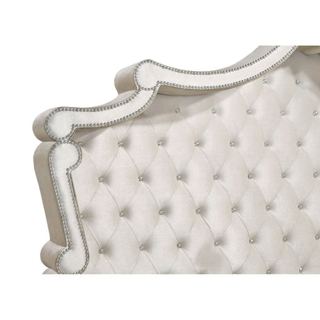 Queen Ivory Velvet Upholstered Tufted Panel Bed - Zenvia - Omega Lifestyles