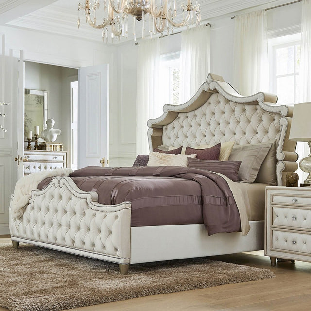 Queen Ivory Velvet Upholstered Tufted Panel Bed - Zenvia - Omega Lifestyles