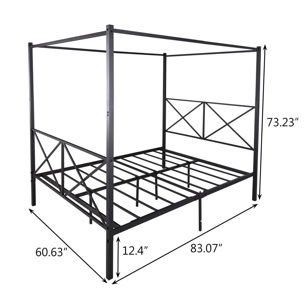 Queen Metal Canopy Bed Frame With Ornate European Design - Zenvia - Omega Lifestyles