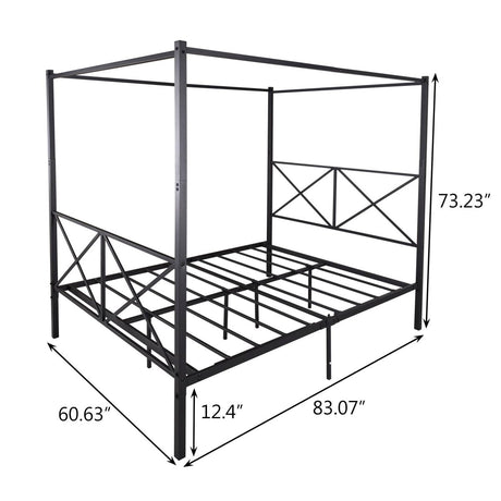 Queen Metal Canopy Bed Frame With Ornate European Design - Zenvia - Omega Lifestyles
