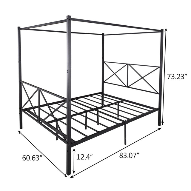 Queen Metal Canopy Bed Frame With Ornate European Design - Omega Lifestyles