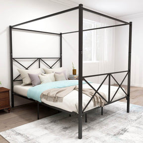 Queen Metal Canopy Bed Frame With Ornate European Design - Omega Lifestyles