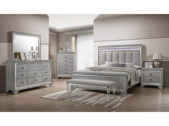 Queen Modern Glam Upholstered Bed Frame With LED Light - Omega Lifestyles
