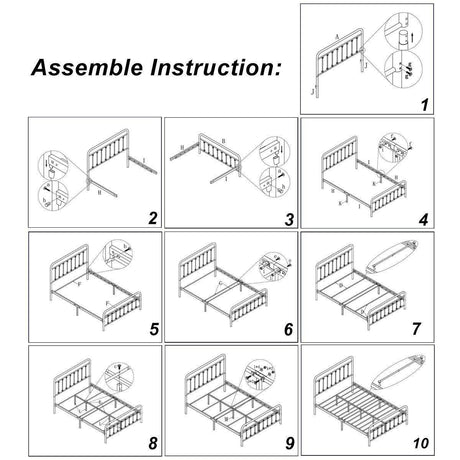Queen Victorian Style Metal Bed Frame Platform No Box Spring - Zenvia - Omega Lifestyles