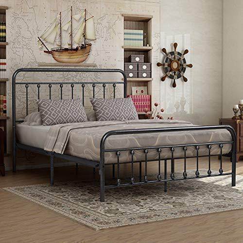 Queen Victorian Style Metal Bed Frame Platform No Box Spring - Zenvia - Omega Lifestyles