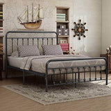Queen Victorian Style Metal Bed Frame Platform No Box Spring - Zenvia - Omega Lifestyles