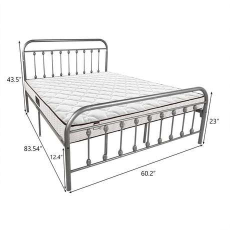 Queen Victorian Style Metal Bed Frame Platform No Box Spring - Zenvia - Omega Lifestyles