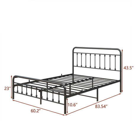 Queen Victorian Style Metal Platform Bed Frame - Zenvia - Omega Lifestyles